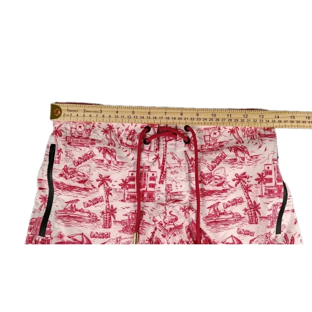 Bang Miami Clothes Swim Shorts Mens XS Red Lined Trunks Stretch Beach Print NWT - Picture 6 of 9
